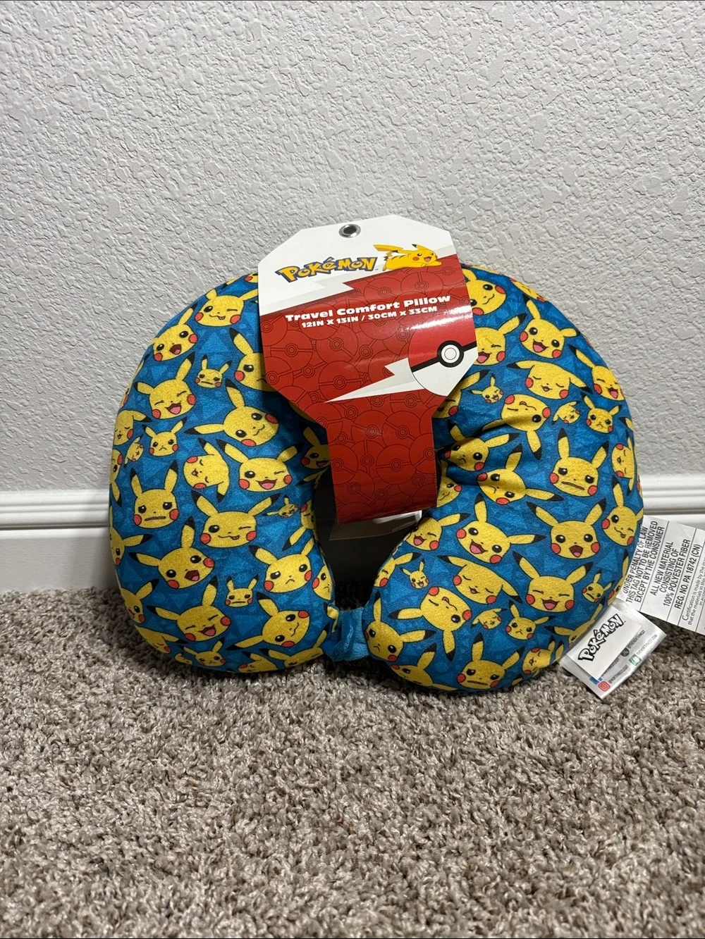 Kids Pikachu Blue Travel Neck Pillow by